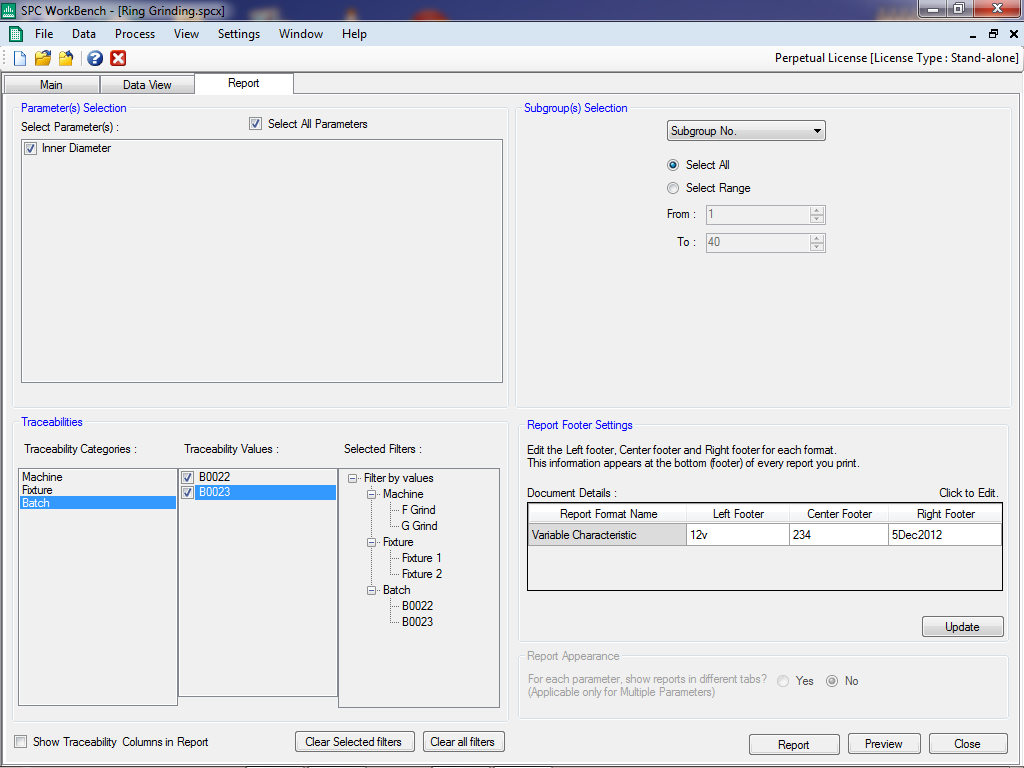 SPC WorkBench-Report Builder Interface